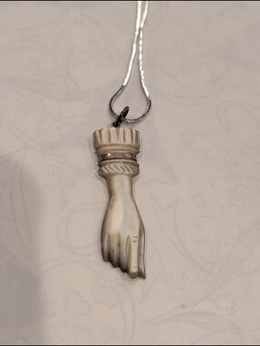 Carved Hand Charm Pendant Necklace in Cream